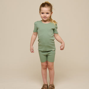 Korte tights i modalrib - Kids - Dusty Green | 101318 Lottie