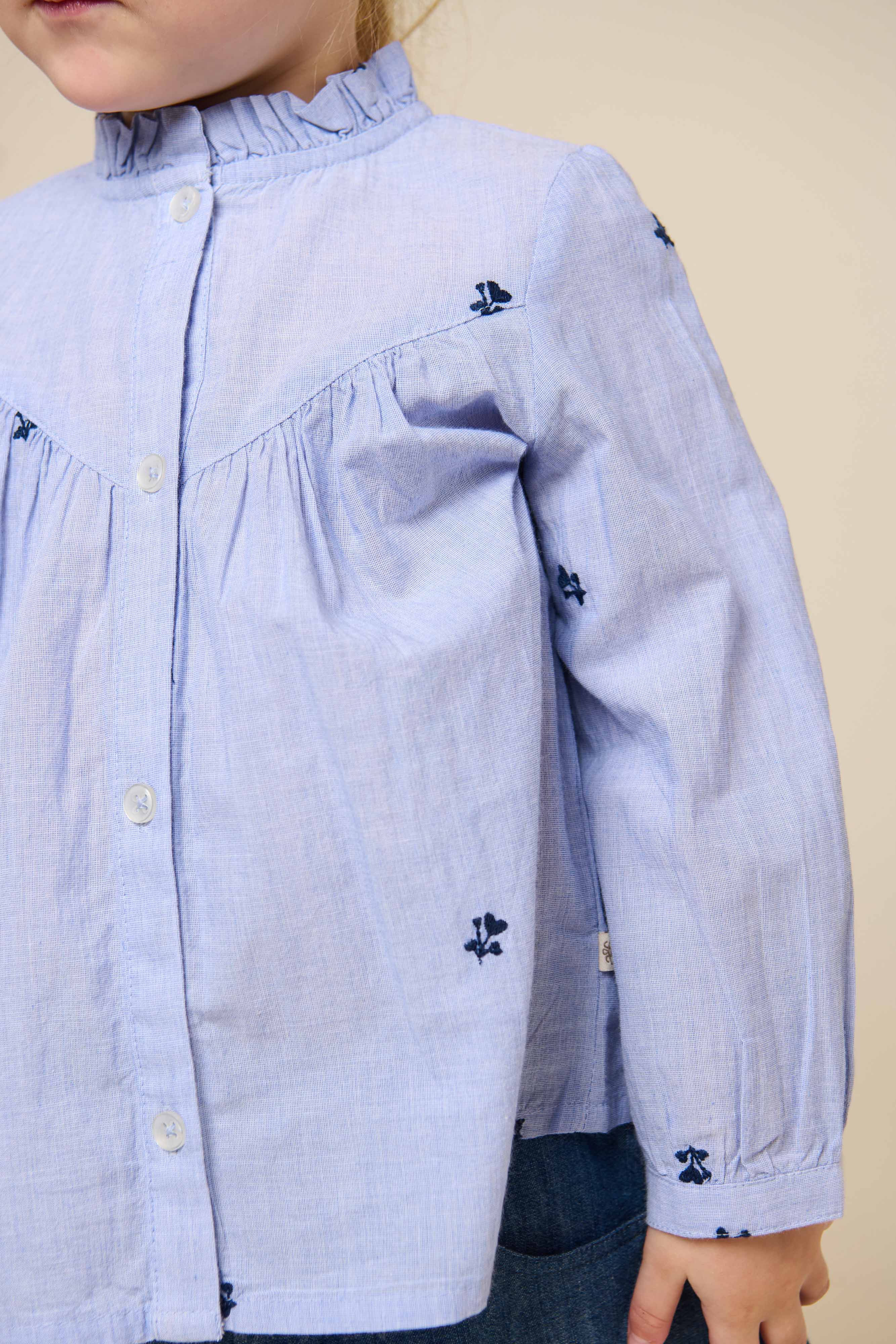 Embroidered Chambrey Shirt - Kids - Light Blue | 101058 Rose