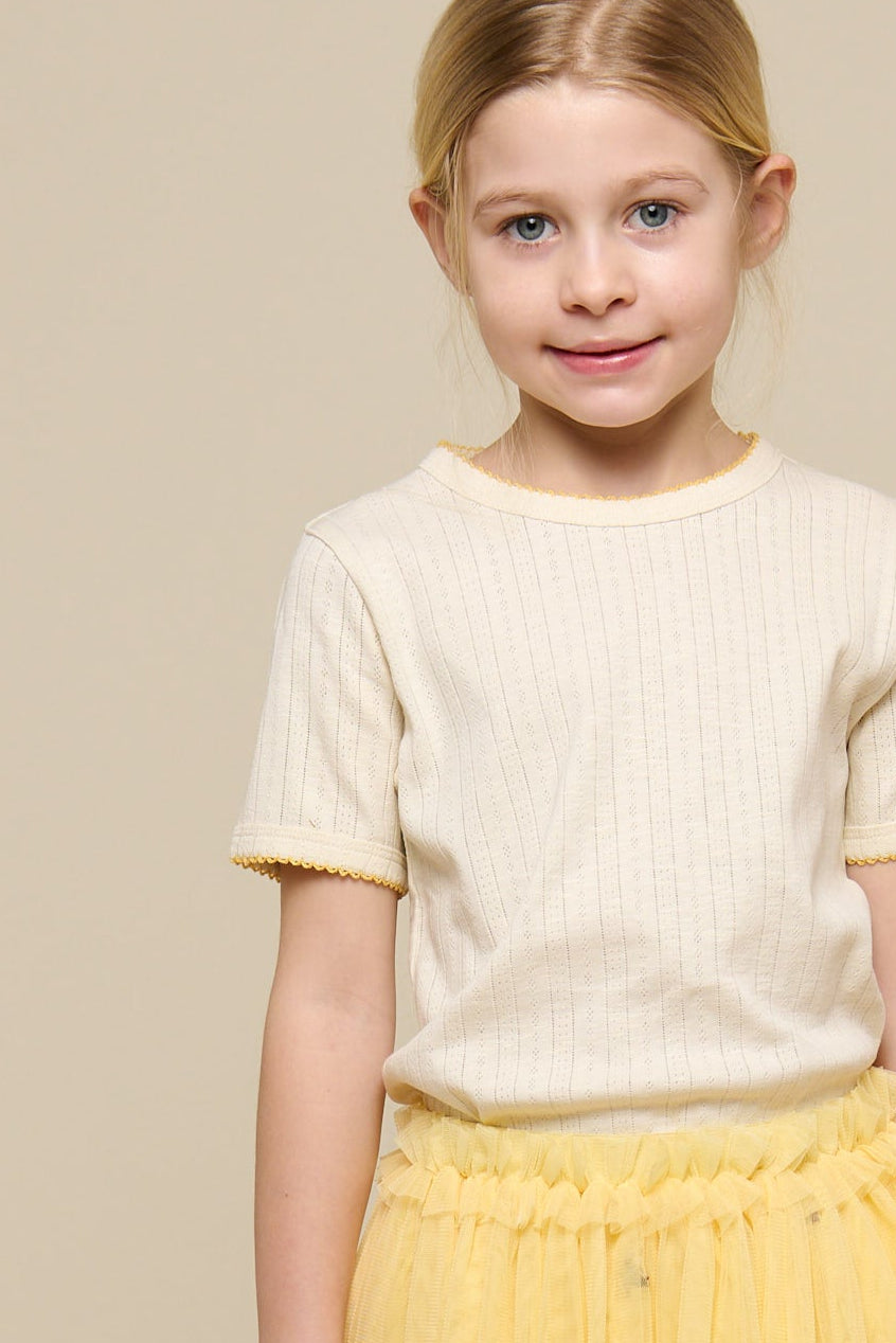Pointelle T-shirt med kontrast picot - Tween - Offwhite | 101290 Drew
