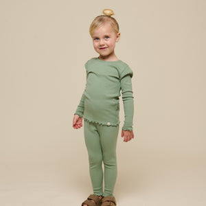 Langærmet T-shirt i modalrib - Kids - Dusty Green | 101310 Lottie
