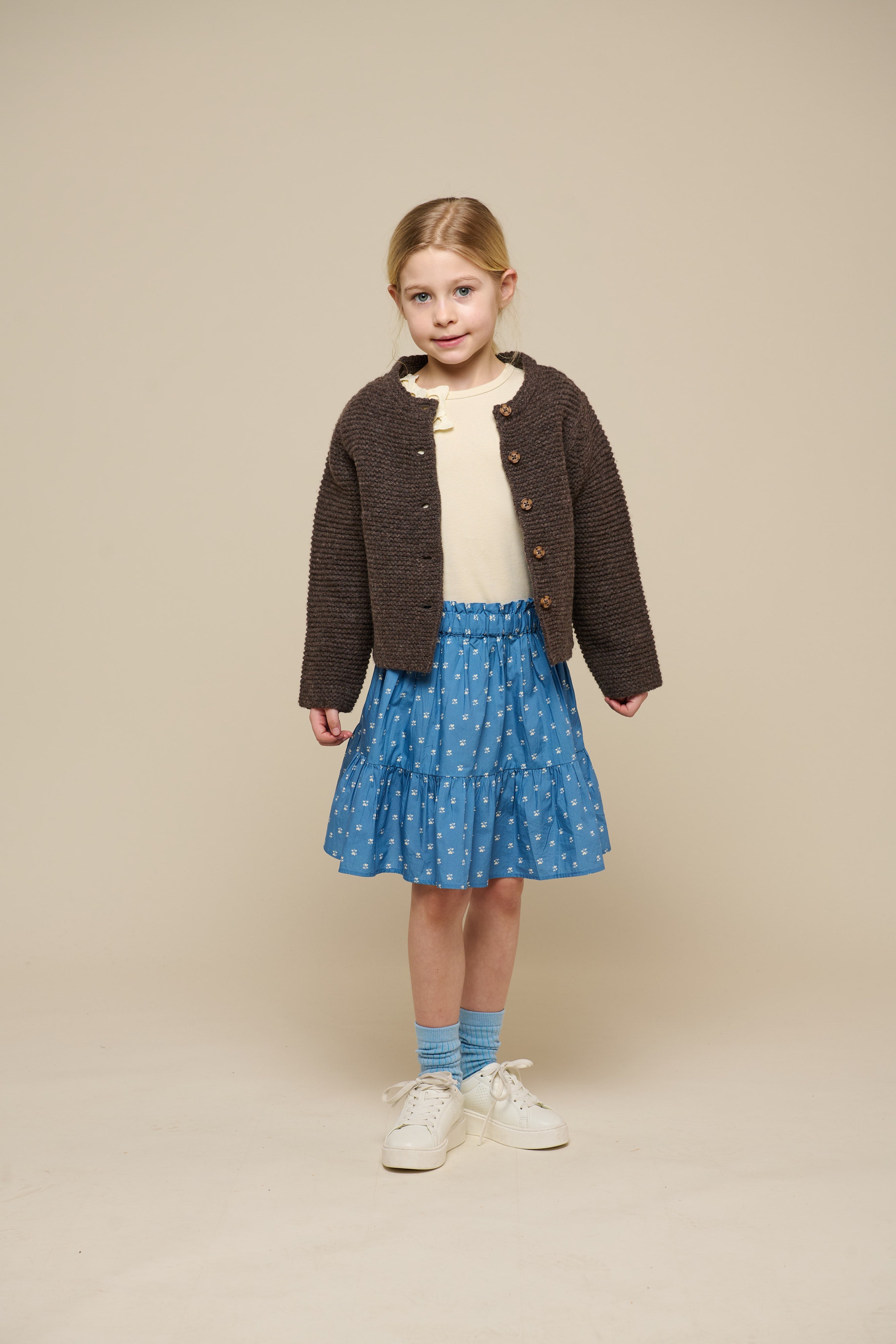 Cardigan i Uldstrik - Tween - Chocolate Melange | 100877 Maya