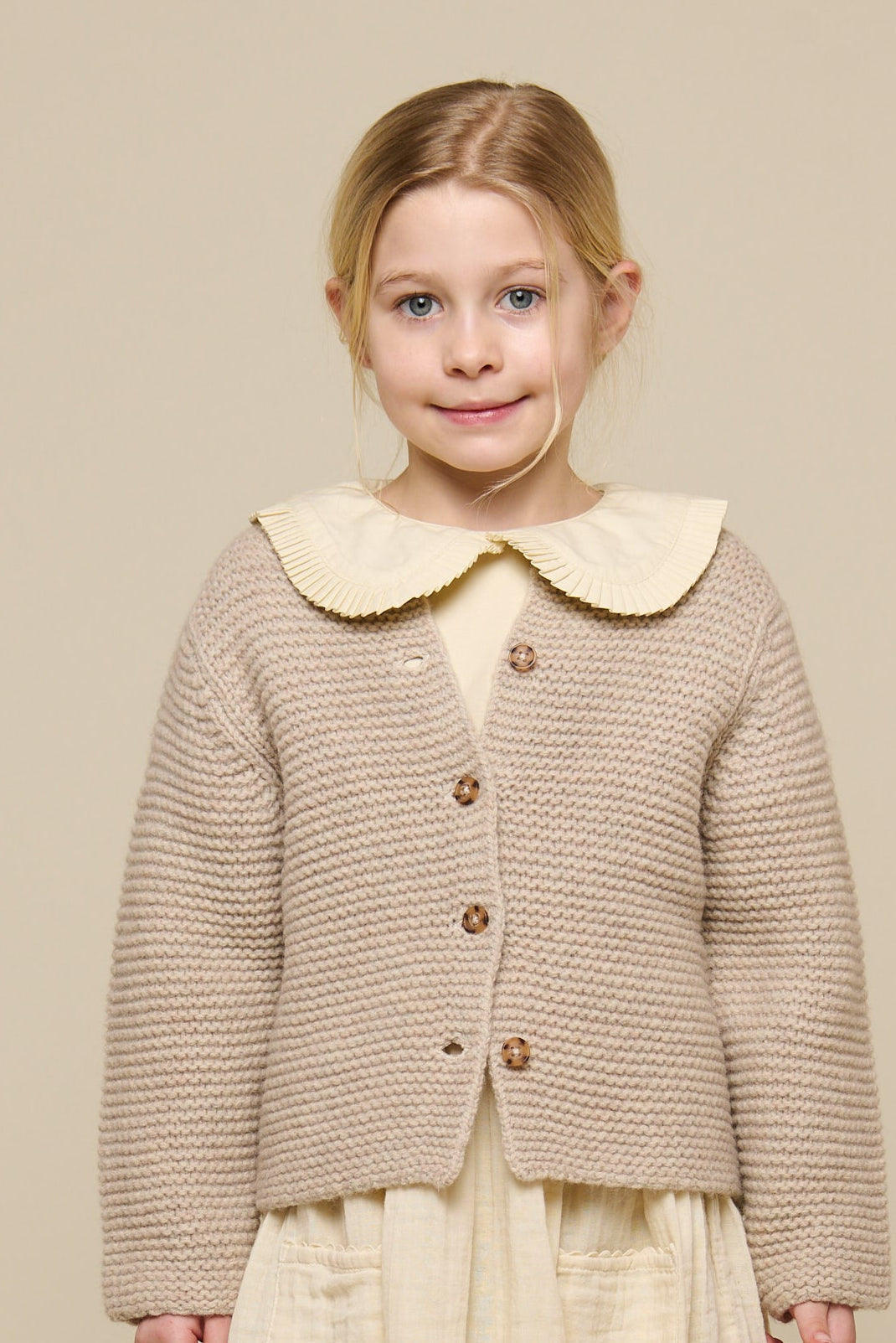 Cardigan i Uldstrik - Tween - Caffe Latte Melange | 100875 Maya