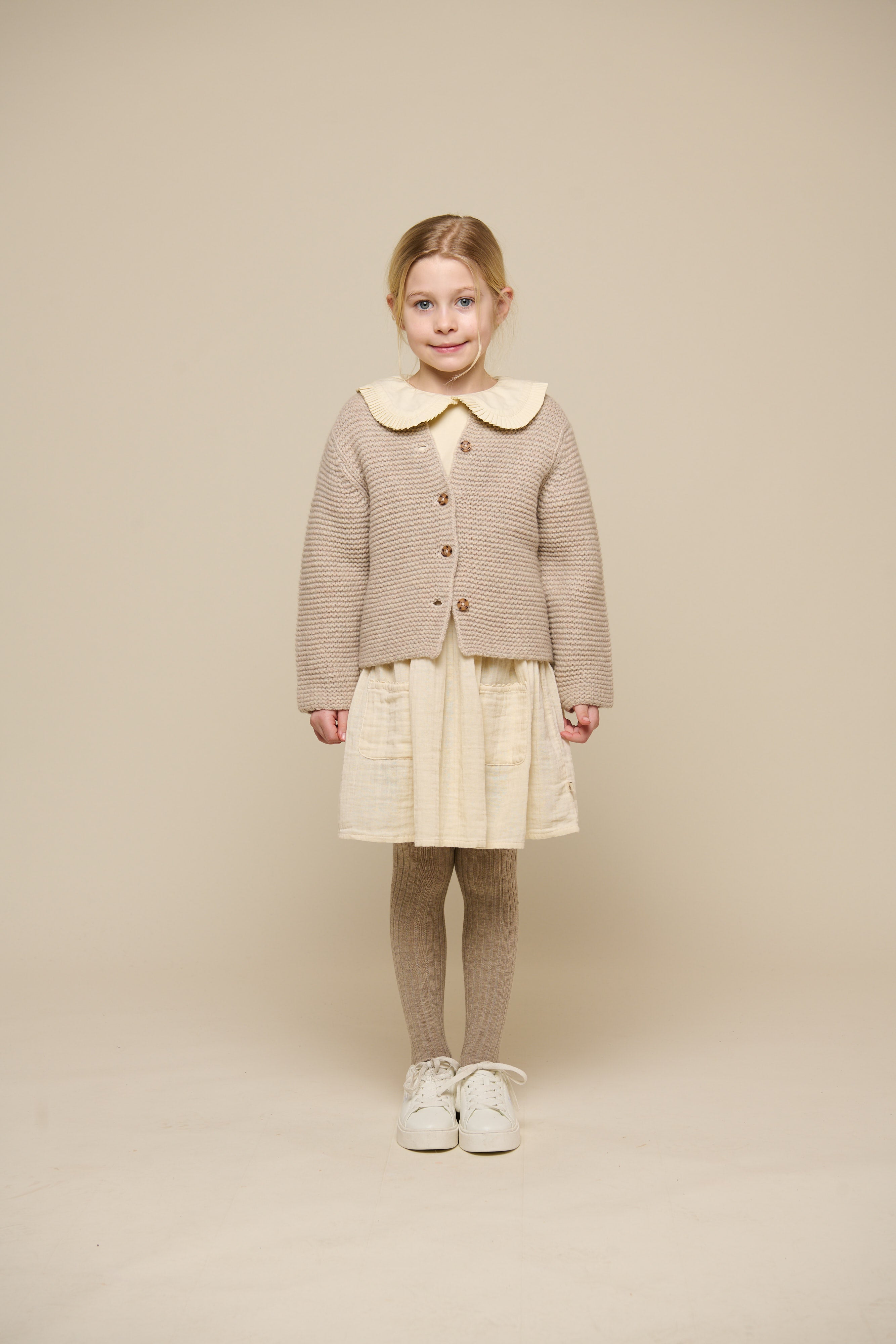 Cardigan i Uldstrik - Tween - Caffe Latte Melange | 100875 Maya
