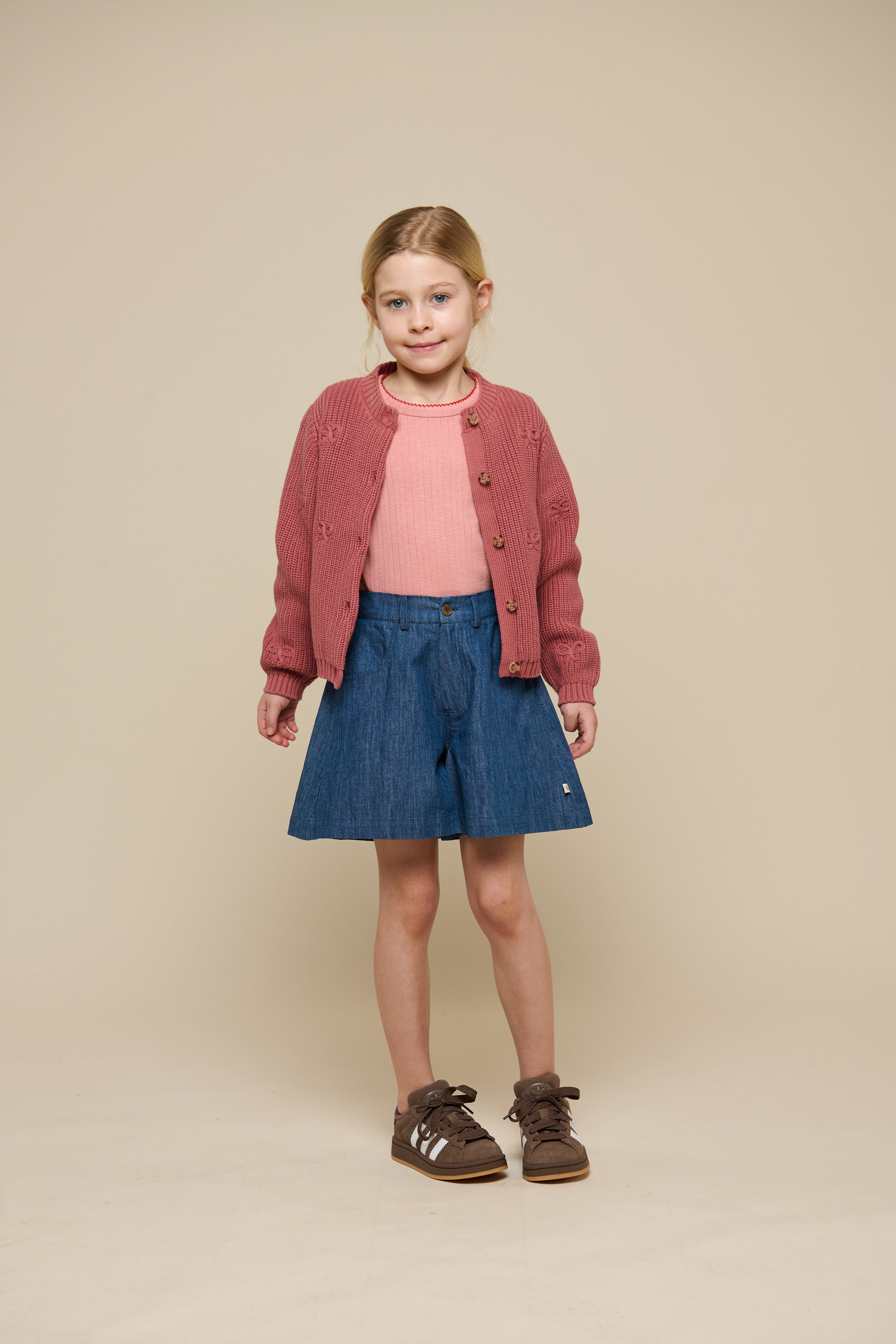 Cardigan i bomuldsstrik med sløjfer - Tween - Old Rose | 100793 Freya