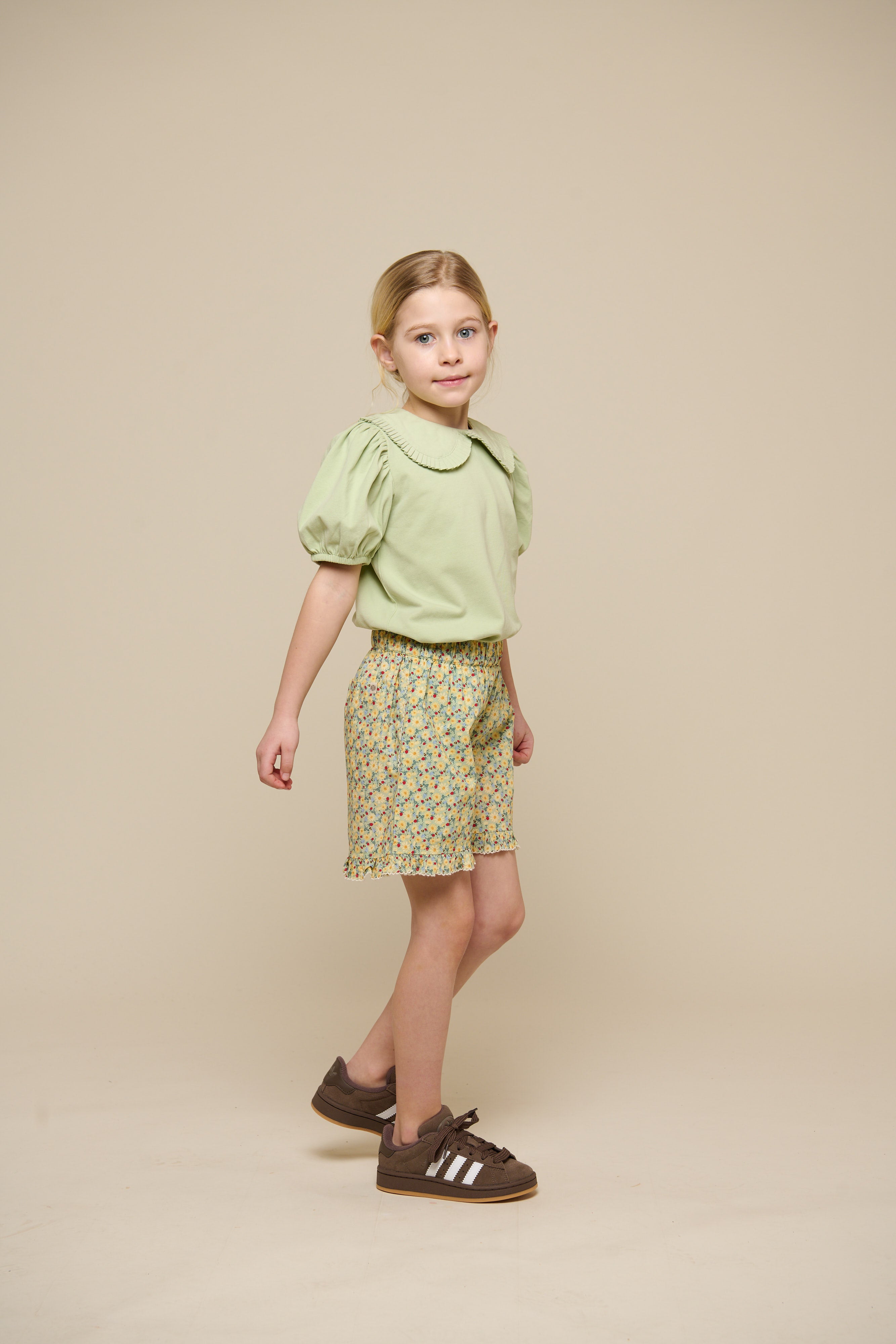 Blomsterprintede poplinshorts - Tween - Green | 100959 Poppy