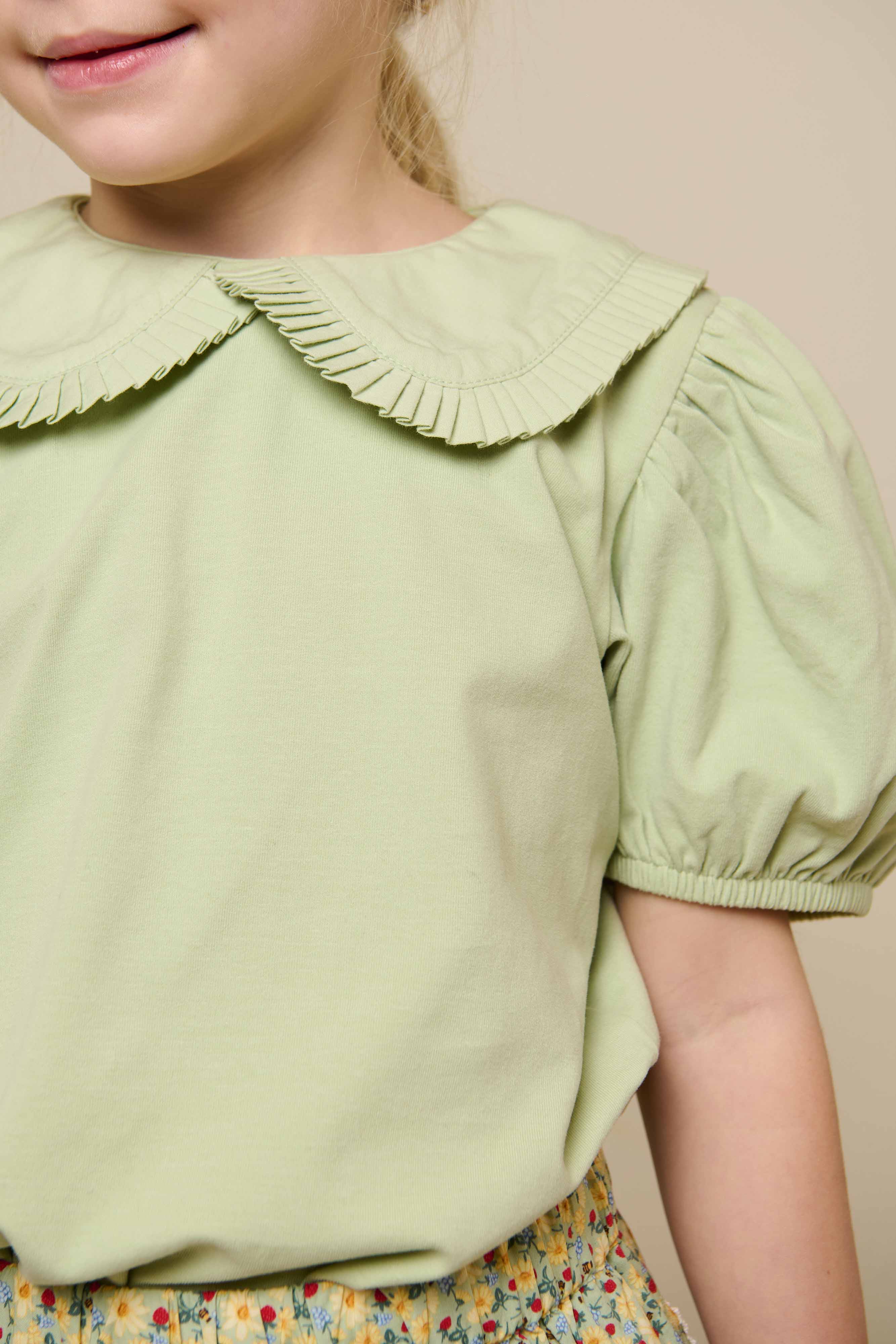 Jerseybluse med krave - Tween - Powder Green | 101280 Nini