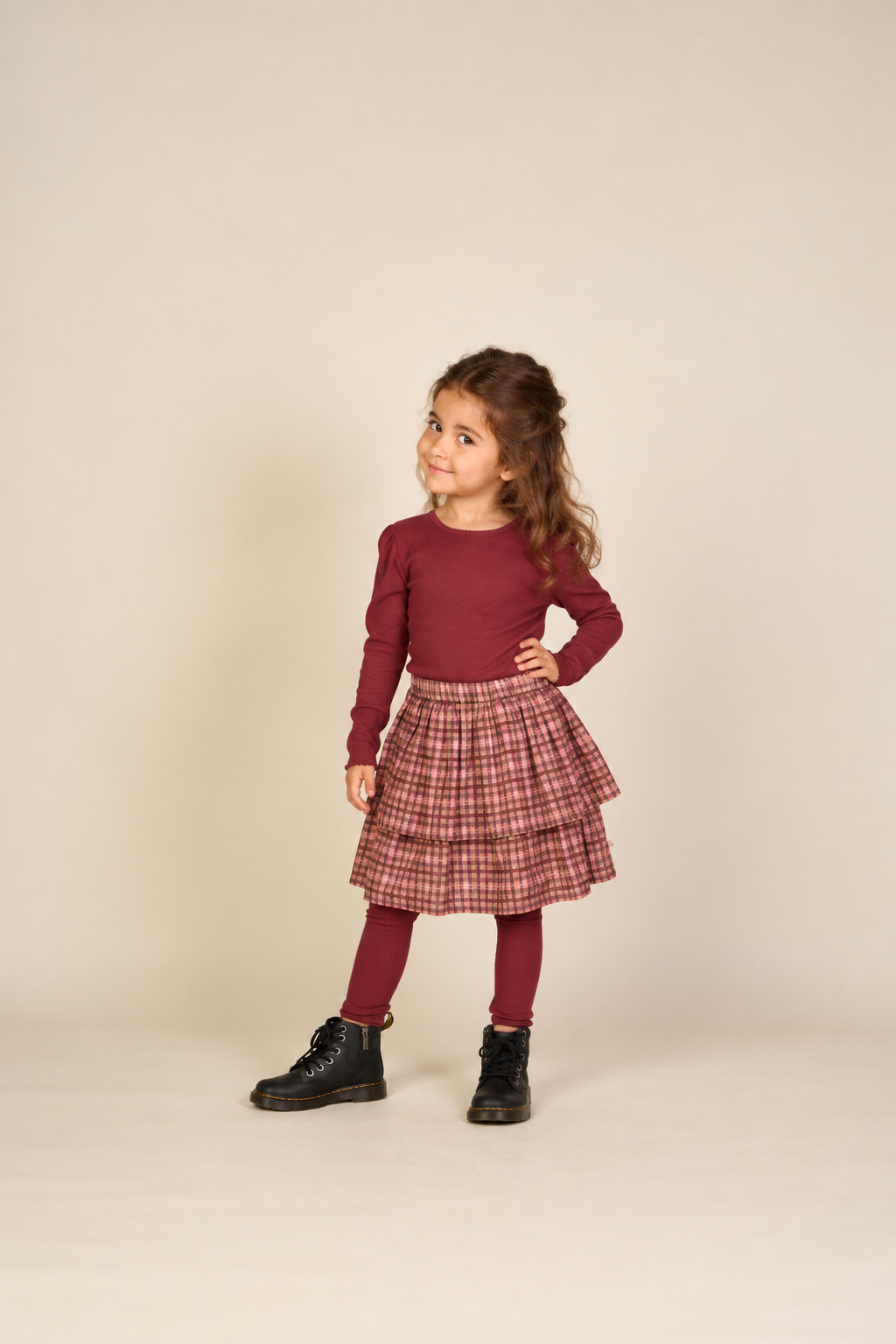 Ribbet langærmet T-shirt i modalblanding Kids - Bordeaux | 101561 Lottie