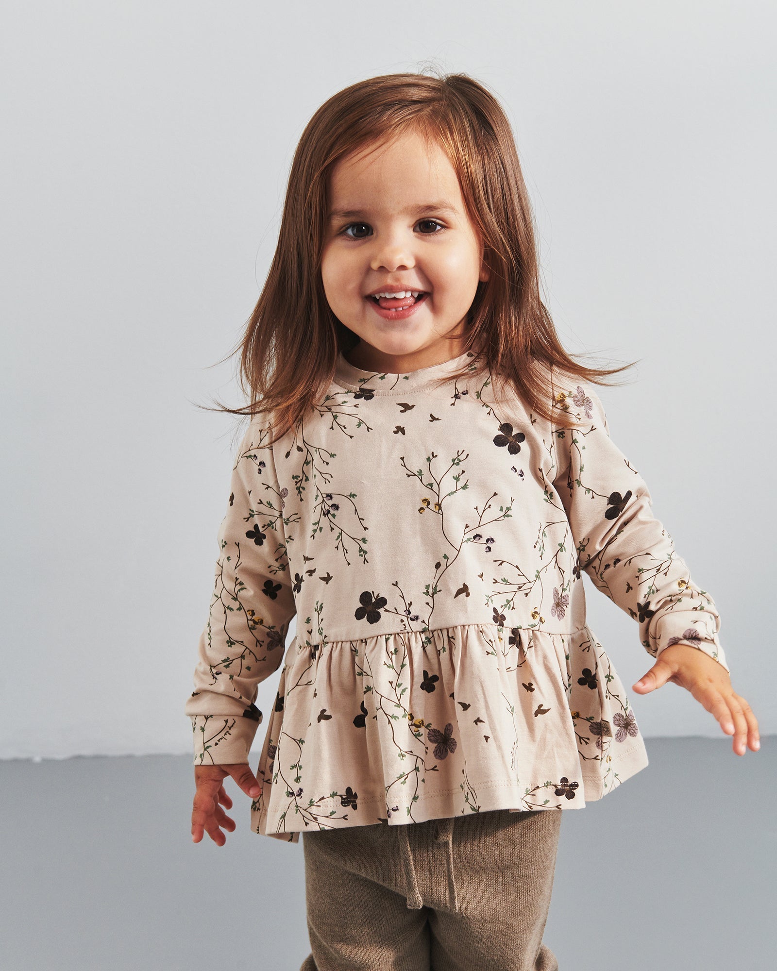 Peplumbluse i jersey med blomsterprint - Little - Moonlight/Purple