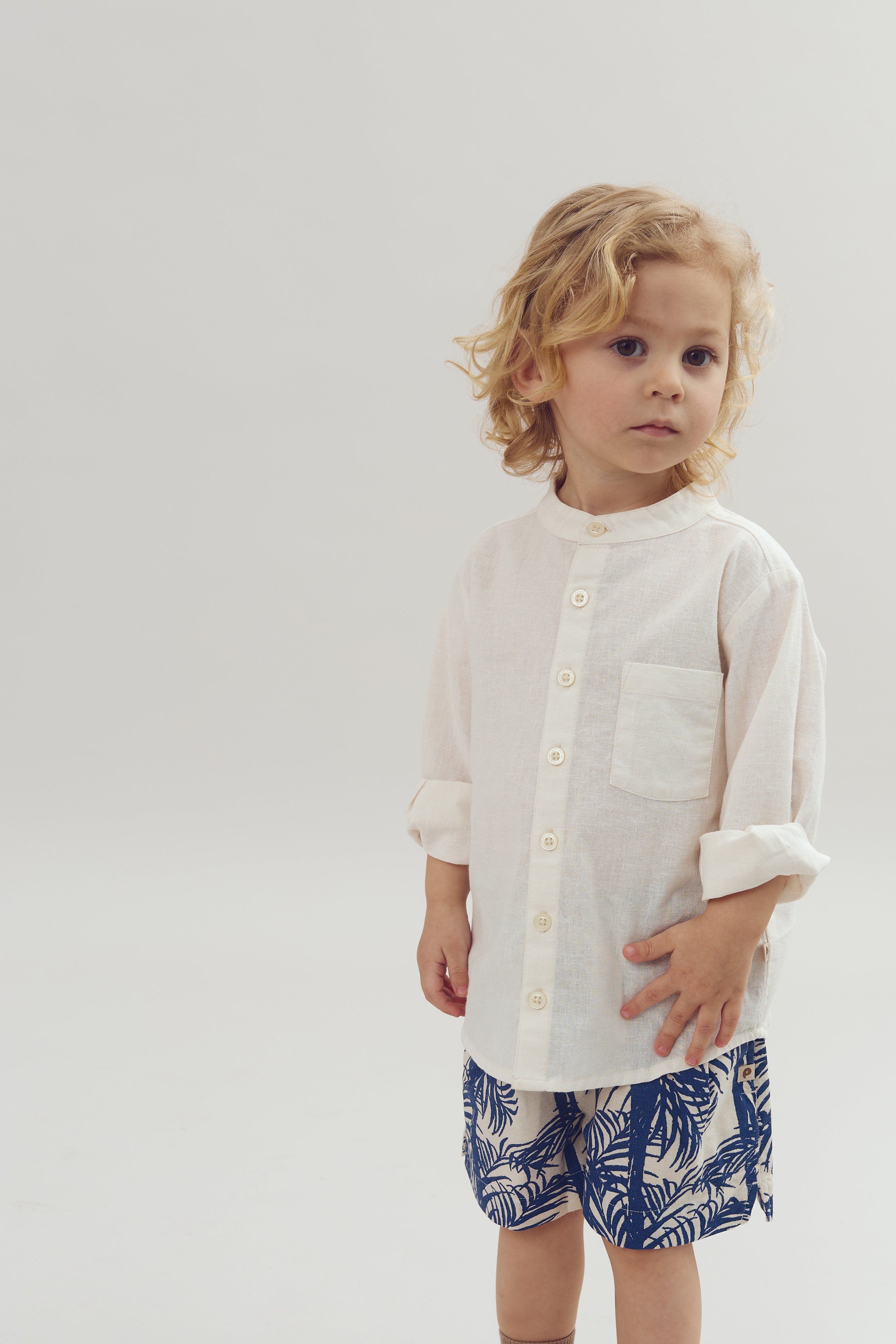 Hør Skjorte m. mandarin krave - Off White | 100173 Pelle