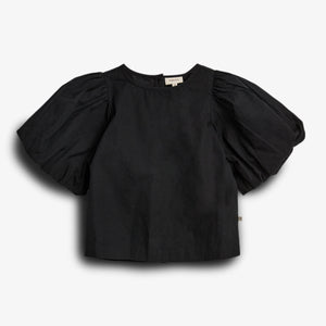 Bluse i poplin med ballonærme - Black | 100231 Laura