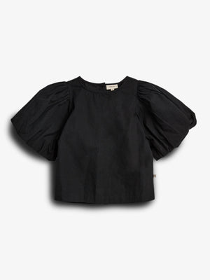 Bluse i poplin med ballonærme - Black | 100231 Laura