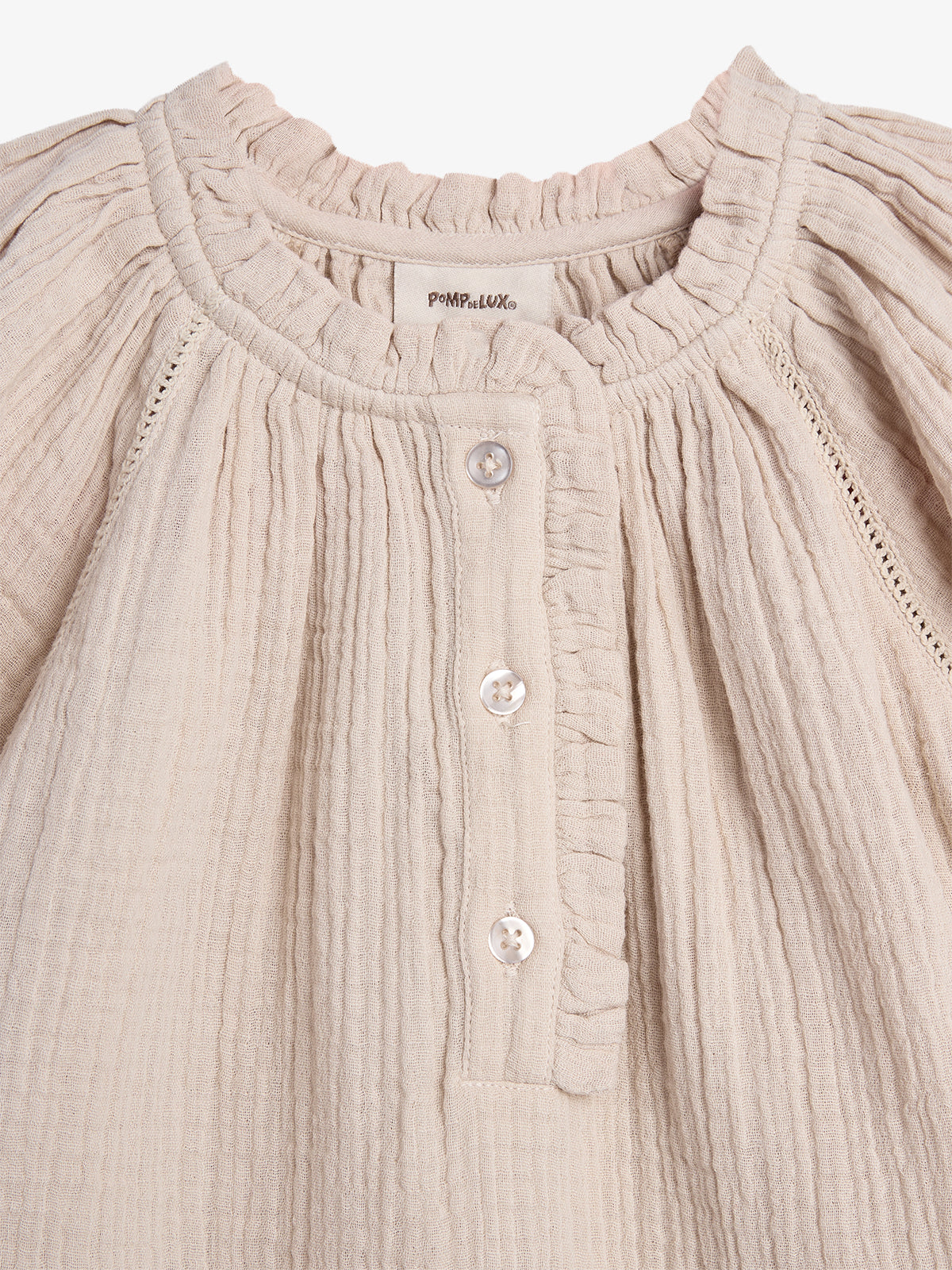 Bluse med Musselin stolpelukning - Lys Beige | 100239 Ella