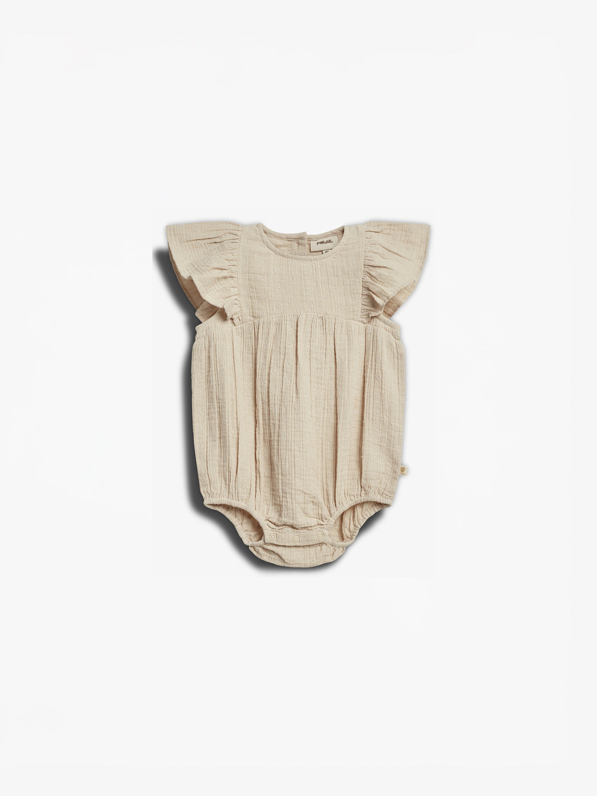 Heldragt i Musselin m. Broderi og Sommerfugleærmer - Lys beige | 100247 Ella