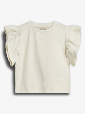 T-Shirt med Flæseærme og Picotkant - Tween - Off White | 100383 Vilde