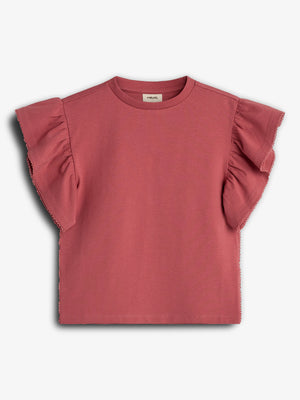 T-Shirt med Flæseærme og Picotkant - Tween - Blush | 100384 Vilde