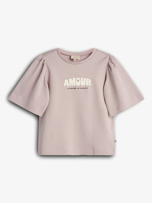 T-Shirt med Puffærme og Print - Tween - Lys lilla | 100462 Rosa