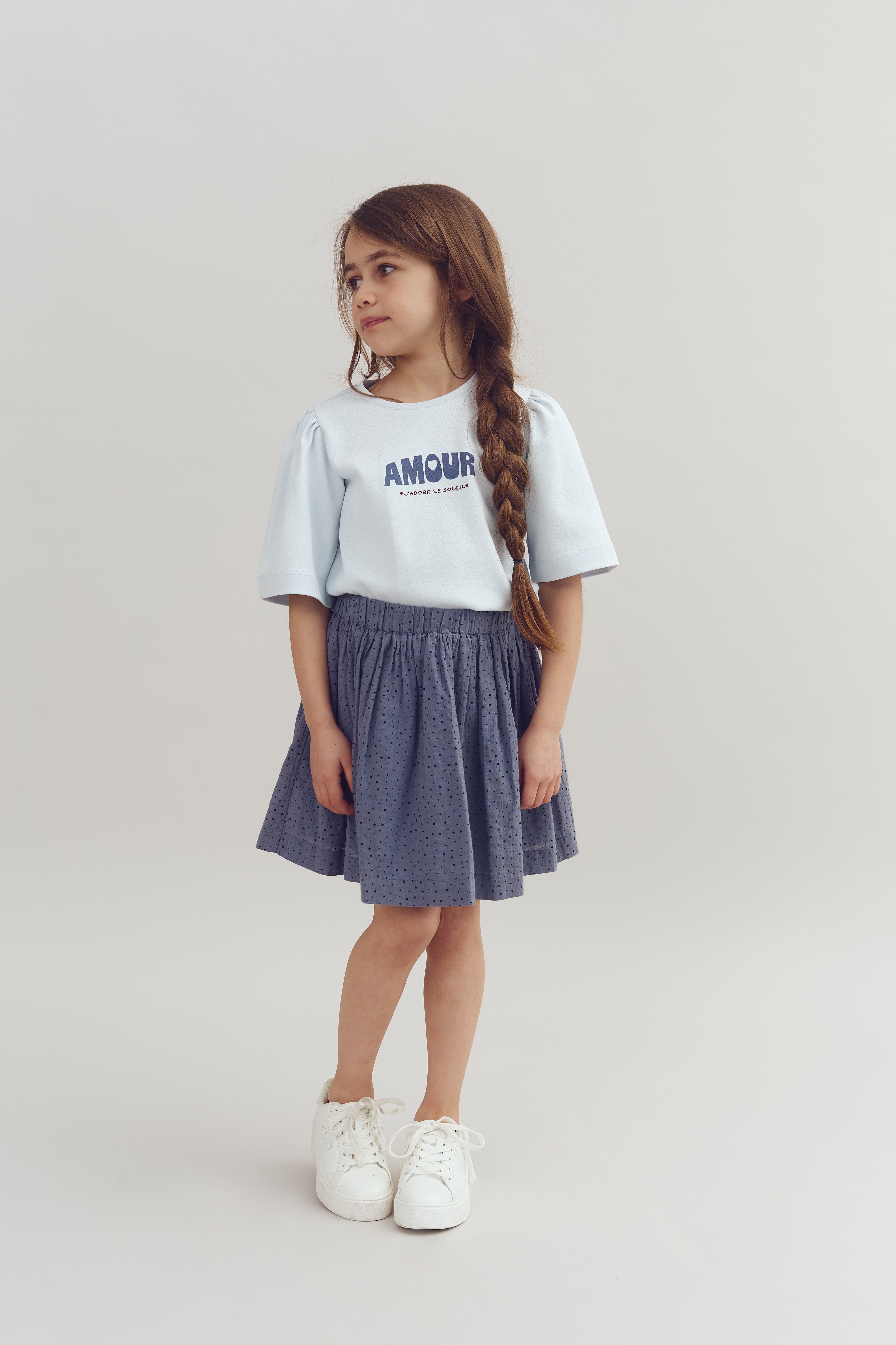 T-Shirt med Puffærme og Print - Lidt blå | 100260 Rosa