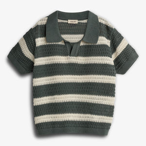 Polo i Stribet Strik - Petrol | 100276 Piet