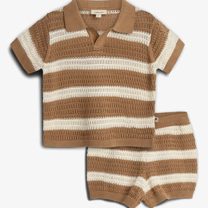 Shorts og Top i Stribet Strik - Valnød | 100279 Piet