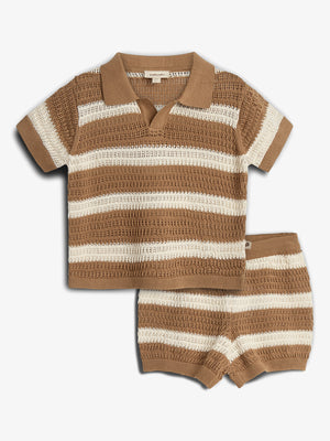 Shorts og Top i Stribet Strik - Valnød | 100279 Piet