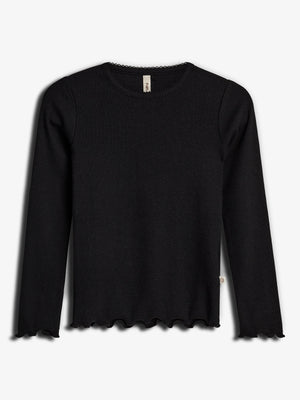 Basic Modal Langærmet Rib T-shirt - Sort | 100317 Fiona