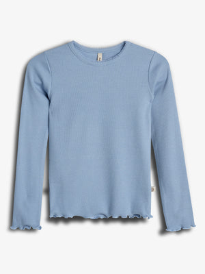 Basic Modal Langærmet Rib T-shirt - Blå | 100318 Fiona