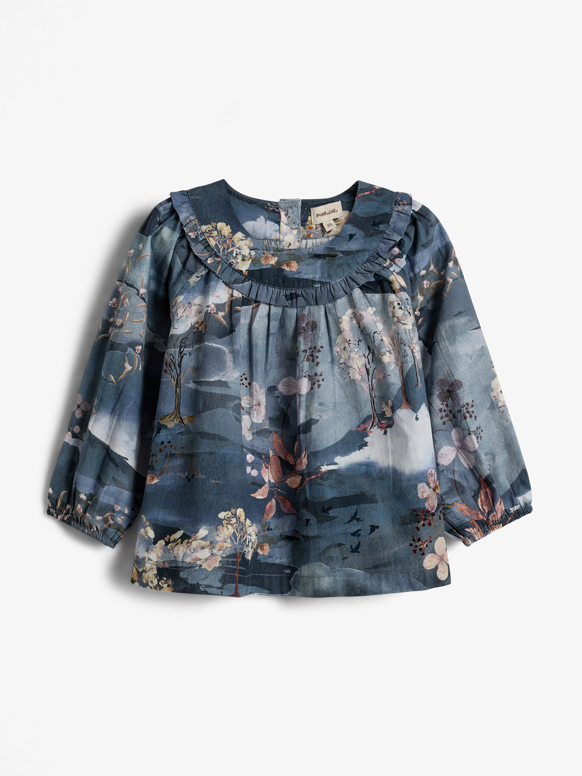 Poplin Bluse med naturskønt print - Little - Blue/Rose