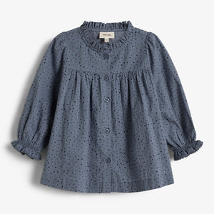 Tunika i bomuld m. mikroprikker - Little - Dusty Blue