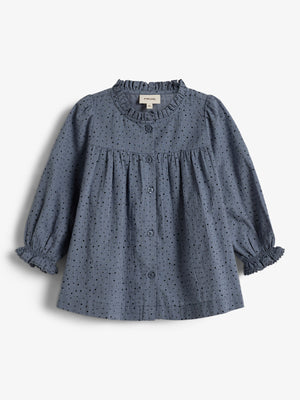 Tunika i bomuld m. mikroprikker - Little - Dusty Blue