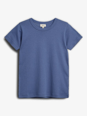 Tætsiddende T-shirt m. Picot-syning - Støvet Kobalt | 100201 Tina