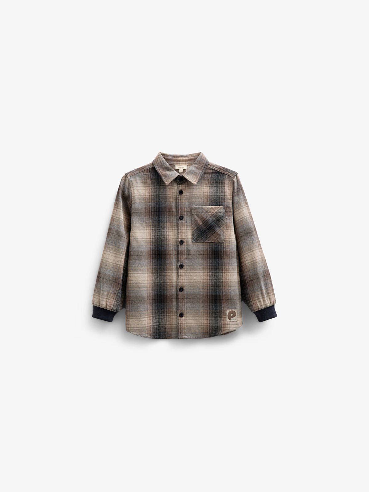 Ternet flannelskjorte med rib manchet - Kids - Brown Navy Check | 100529 Henry