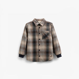 Ternet flannelskjorte med rib manchet - Kids - Brown Navy Check | 100529 Henry