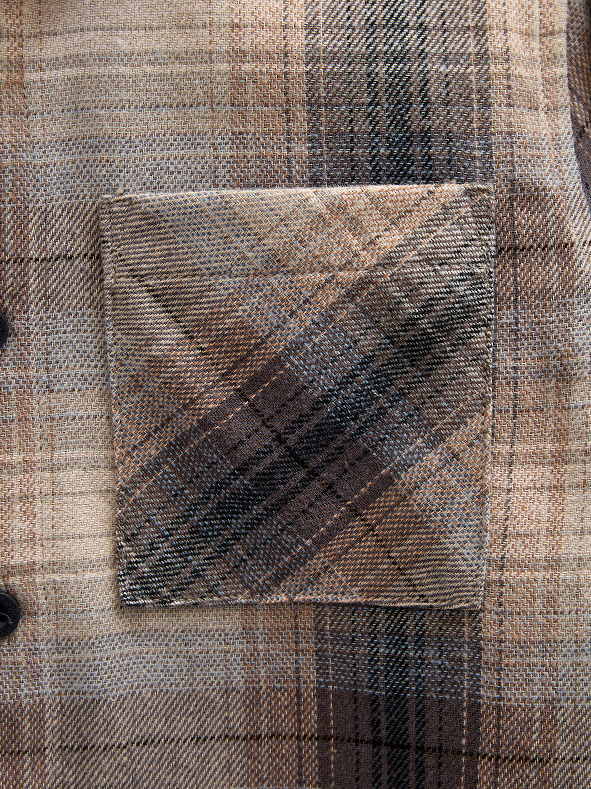Ternet flannelskjorte med rib manchet - Kids - Brown Navy Check | 100529 Henry