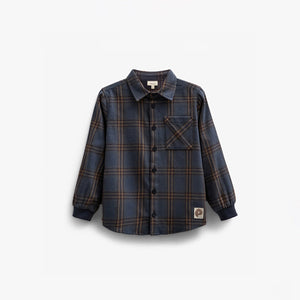 Ternet flannelskjorte med rib manchet - Kids - Navy Check | 100530 Henry