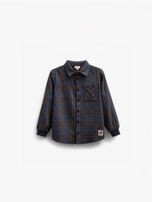Ternet flannelskjorte med rib manchet - Kids - Navy Check | 100530 Henry