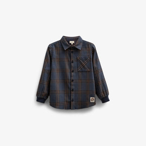 Ternet flannelskjorte med rib manchet - Kids - Navy Check | 100530 Henry