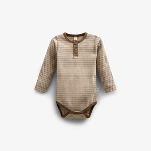 Langærmet Body i Bomuldsrib - Kids - Coffee Stripe | 100559 Manson