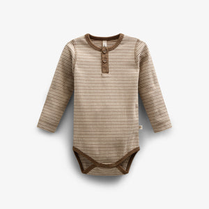 Langærmet Body i Bomuldsrib - Kids - Coffee Stripe | 100559 Manson