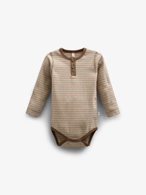 Langærmet Body i Bomuldsrib - Kids - Coffee Stripe | 100559 Manson