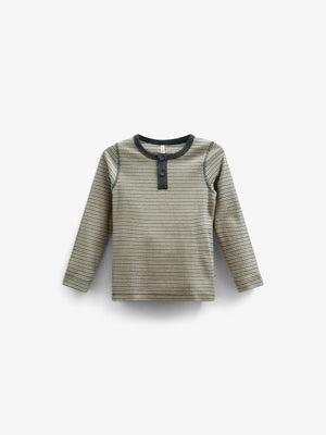 Langærmet T-shirt i Bomuldsrib - Kids - Forest Green Stripe | 100562 Manson