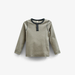 Langærmet T-shirt i Bomuldsrib - Tween - Forest Green Stripe | 100563 Manson