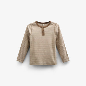 Langærmet T-shirt i Bomuldsrib - Kids - Coffee Stripe | 100564 Manson