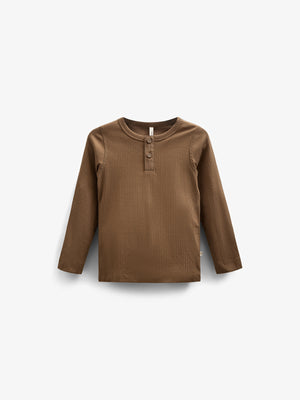 Langærmet T-shirt i Bomuldsrib - Kids - Coffee | 100568 Manson