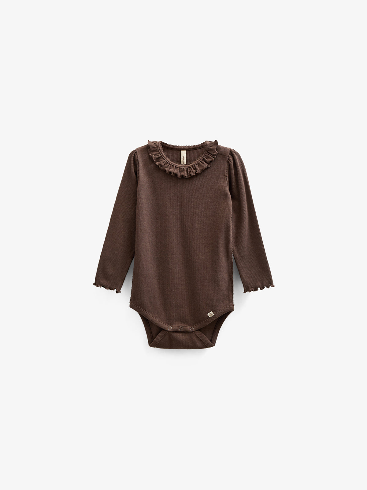 Langærmet Rib Bodysuit i Modal med picot-kant - Kids - Chocolate | 100574 Mia