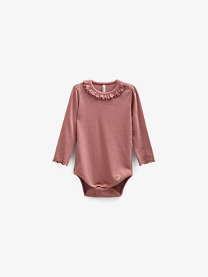 Langærmet Rib Bodysuit i Modal med picot-kant - Kids - Old Rose | 100575 Mia