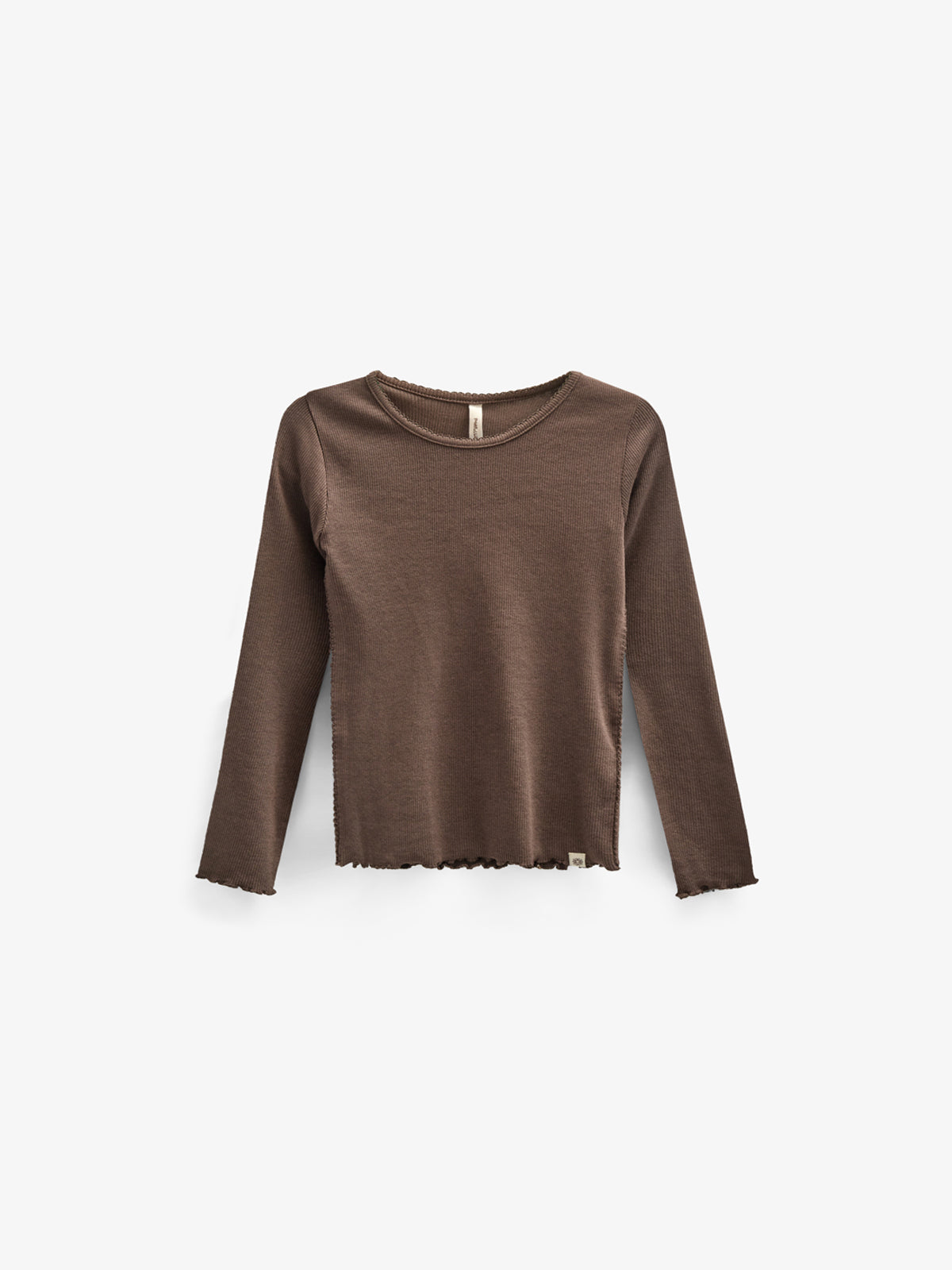 Langærmet Rib T-shirt i Modal med picot-kant - Tween - Chocolate | 100577 Mia