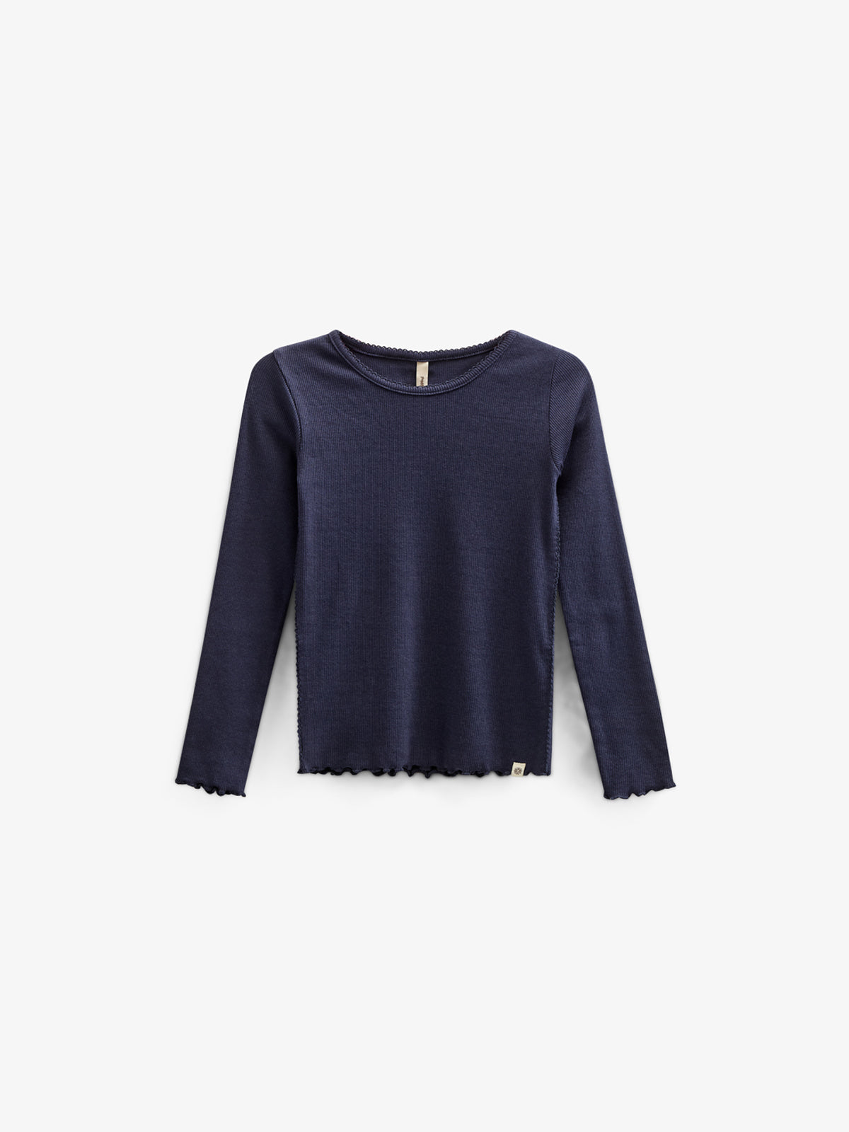 Langærmet Rib T-shirt i Modal med picot-kant - Tween - Navy | 100581 Mia