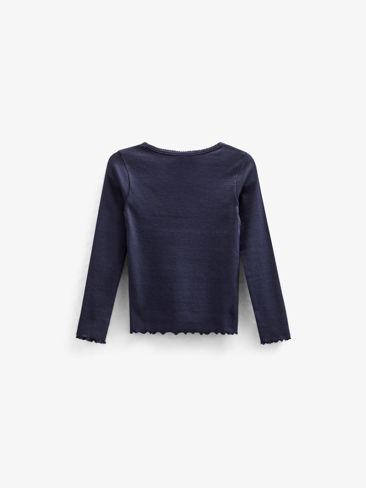 Langærmet Rib T-shirt i Modal med picot-kant - Tween - Navy | 100581 Mia
