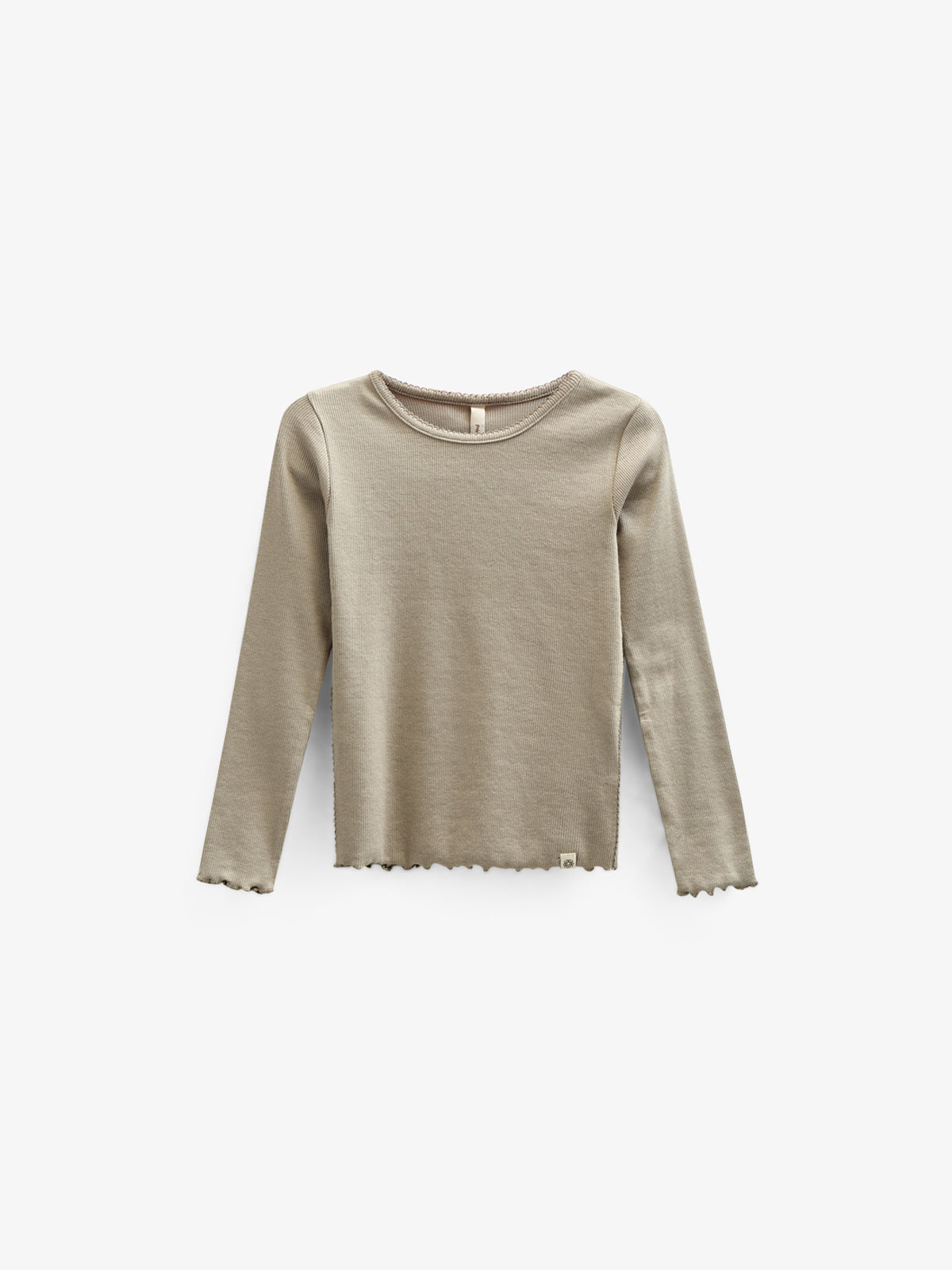 Langærmet Rib T-shirt i Modal med picot-kant - Tween - Dusty Green | 100583 Mia