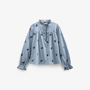 Poplin-bluse med broderi - Tween - Blue | 100676 Adison